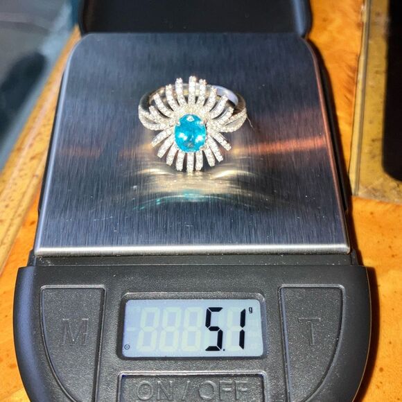 Natural Blue Apatite Sterling Silver Cocktail Ring Size 9 - Picture 9 of 9